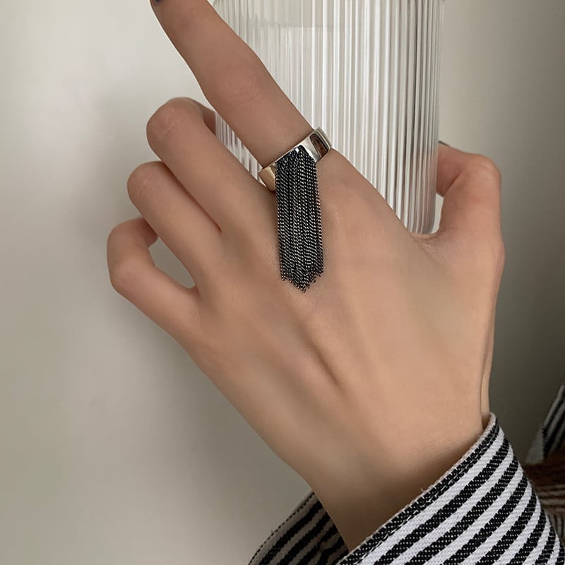 Inel de culoare argintiu QMCOCO pentru femei, la modă, farmec elegant, vintage, creativ, unic, design cu ciucuri, inel cu personalitate, bijuterii de petrecere