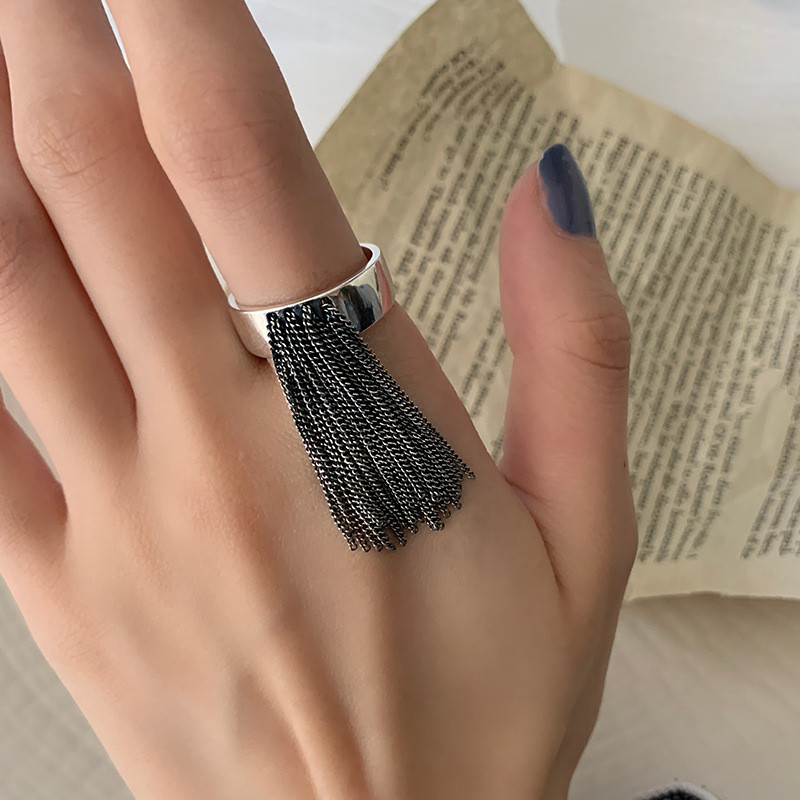 Inel de culoare argintiu QMCOCO pentru femei, la modă, farmec elegant, vintage, creativ, unic, design cu ciucuri, inel cu personalitate, bijuterii de petrecere