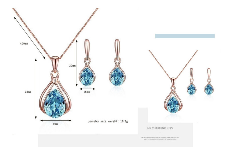 Elegáns vízcsepp kék zöld strassz ékszer készletek, gyönyörű fényes kristály esküvői fülbevaló nyaklánc nőknek, új trendi ajándék