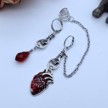 The Beating Heart Asymmetrical Cuff Earrings Chain Ear Cuff Clip Κοσμήματα Δώρο, Witchy Gothic Vampire Spooky Boho Bohemian