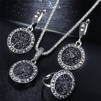 Комплект бижута с ретро скъпоценни камъни ZOSHI Модни дамски комплекти бижута Антични кристални комплекти колиета с висулка от кръгъл камък 3 бр.