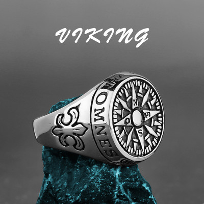 Nordic Viking Inel din oțel inoxidabil Ancoră Busolă Arborele vieții Viking Rune Wolf Bărbați și femei Inel Fabrică de bijuterii cu ridicata