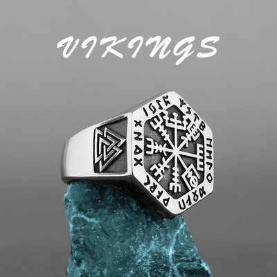Nordic Viking Inel din oțel inoxidabil Ancoră Busolă Arborele vieții Viking Rune Wolf Bărbați și femei Inel Fabrică de bijuterii cu ridicata