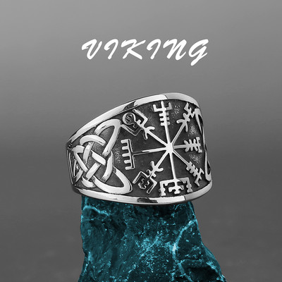 Nordic Viking Inel din oțel inoxidabil Ancoră Busolă Arborele vieții Viking Rune Wolf Bărbați și femei Inel Fabrică de bijuterii cu ridicata