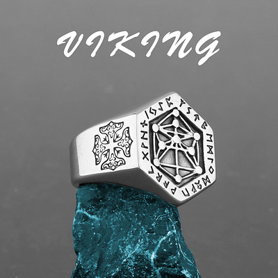 Nordic Viking Inel din oțel inoxidabil Ancoră Busolă Arborele vieții Viking Rune Wolf Bărbați și femei Inel Fabrică de bijuterii cu ridicata