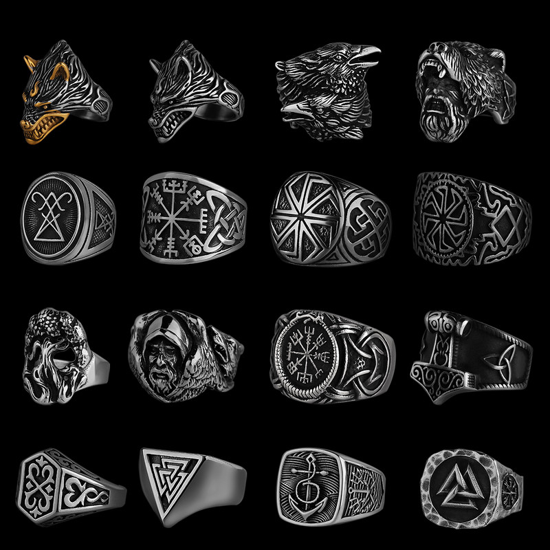 Nordic Viking Inel din oțel inoxidabil Ancoră Busolă Arborele vieții Viking Rune Wolf Bărbați și femei Inel Fabrică de bijuterii cu ridicata