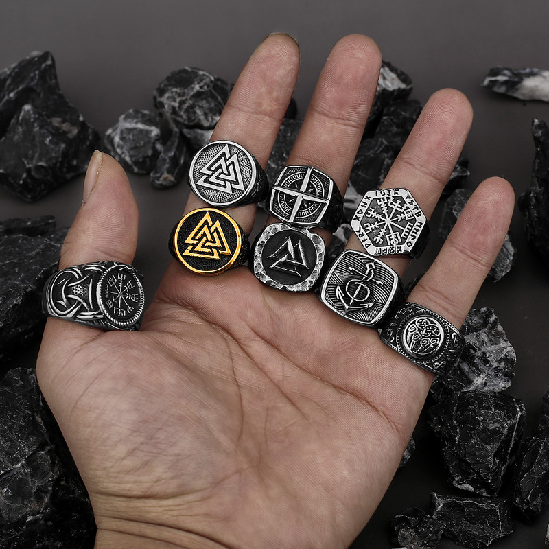 Nordic Viking Inel din oțel inoxidabil Ancoră Busolă Arborele vieții Viking Rune Wolf Bărbați și femei Inel Fabrică de bijuterii cu ridicata