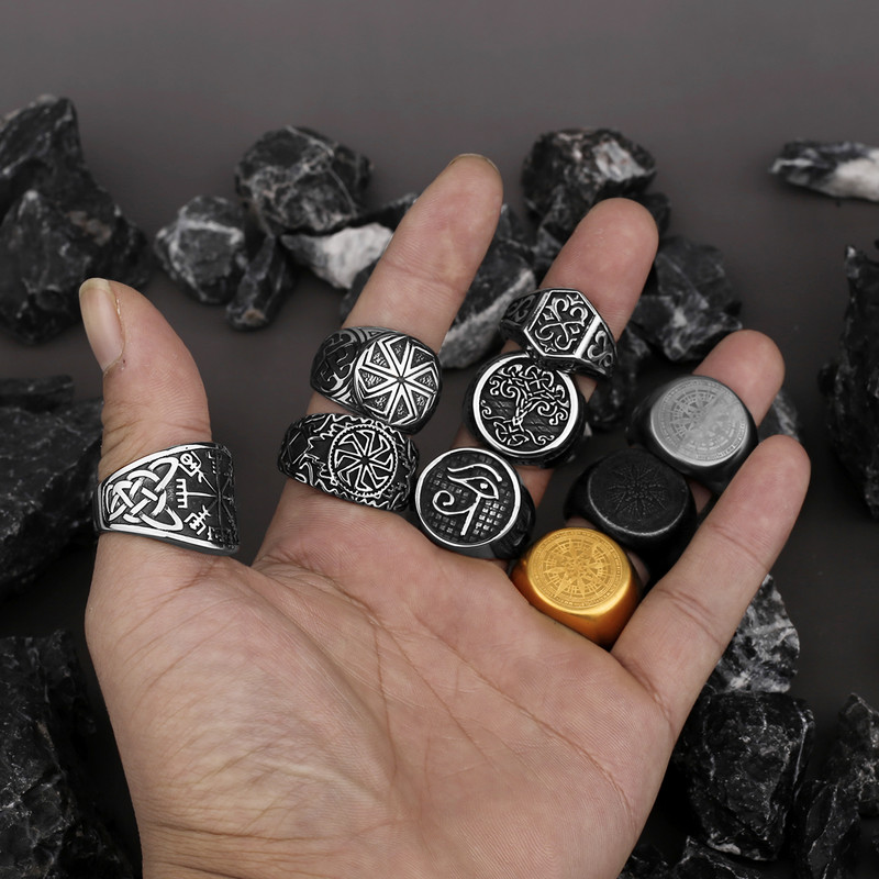Nordic Viking Inel din oțel inoxidabil Ancoră Busolă Arborele vieții Viking Rune Wolf Bărbați și femei Inel Fabrică de bijuterii cu ridicata
