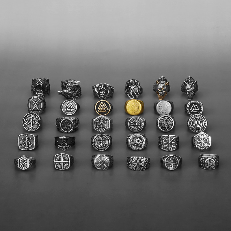 Nordic Viking Inel din oțel inoxidabil Ancoră Busolă Arborele vieții Viking Rune Wolf Bărbați și femei Inel Fabrică de bijuterii cu ridicata