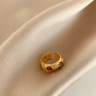 AOMU Inele cu strass cu cristale placate cu aur, baroc, vintage, colorate, geometrice, neregulate, franceze, din aur, pentru femei