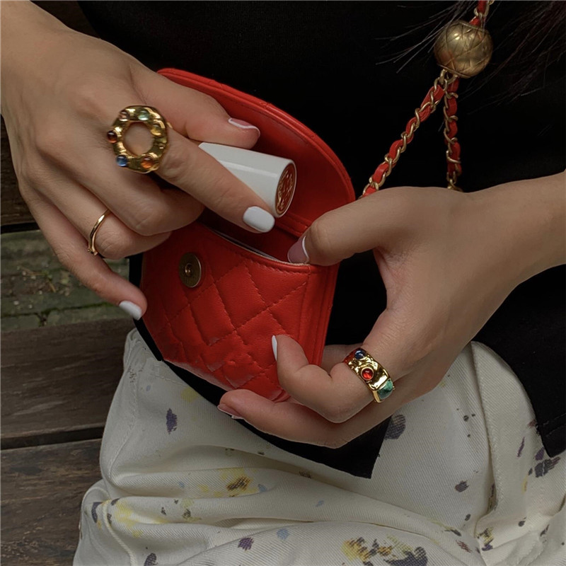 AOMU Inele cu strass cu cristale placate cu aur, baroc, vintage, colorate, geometrice, neregulate, franceze, din aur, pentru femei