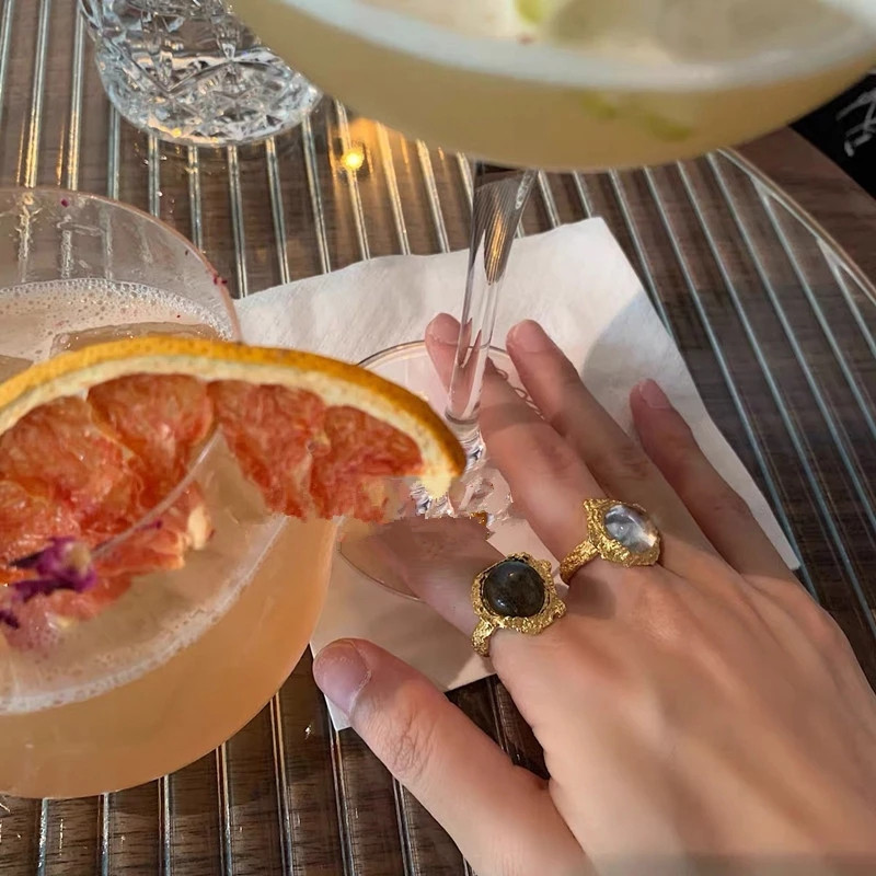 AOMU Inele cu strass cu cristale placate cu aur, baroc, vintage, colorate, geometrice, neregulate, franceze, din aur, pentru femei