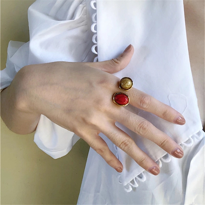 AOMU Inele cu strass cu cristale placate cu aur, baroc, vintage, colorate, geometrice, neregulate, franceze, din aur, pentru femei