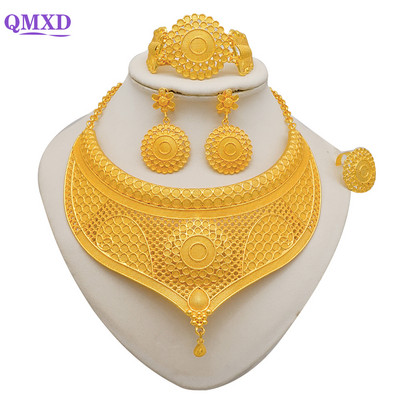 Dubai arany színű ékszerkészletek nőknek indiai fülbevaló és nyaklánc Nigéria marokkói esküvői ajándékok