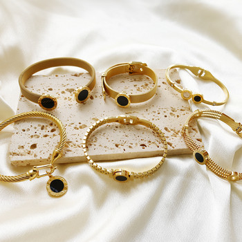 Луксозни бижута на известна марка за жени Мъже Черни кръгли гривни от неръждаема стомана с римски цифри и гривни Шарм Популярна гривна