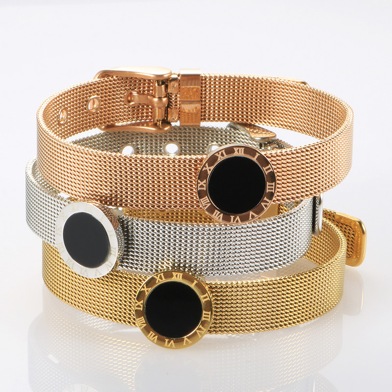 Luksuzni nakit poznatih marki za žene i muškarce Crni okrugli nehrđajući čelik s rimskim brojevima Narukvice i privjesci Popularna narukvica