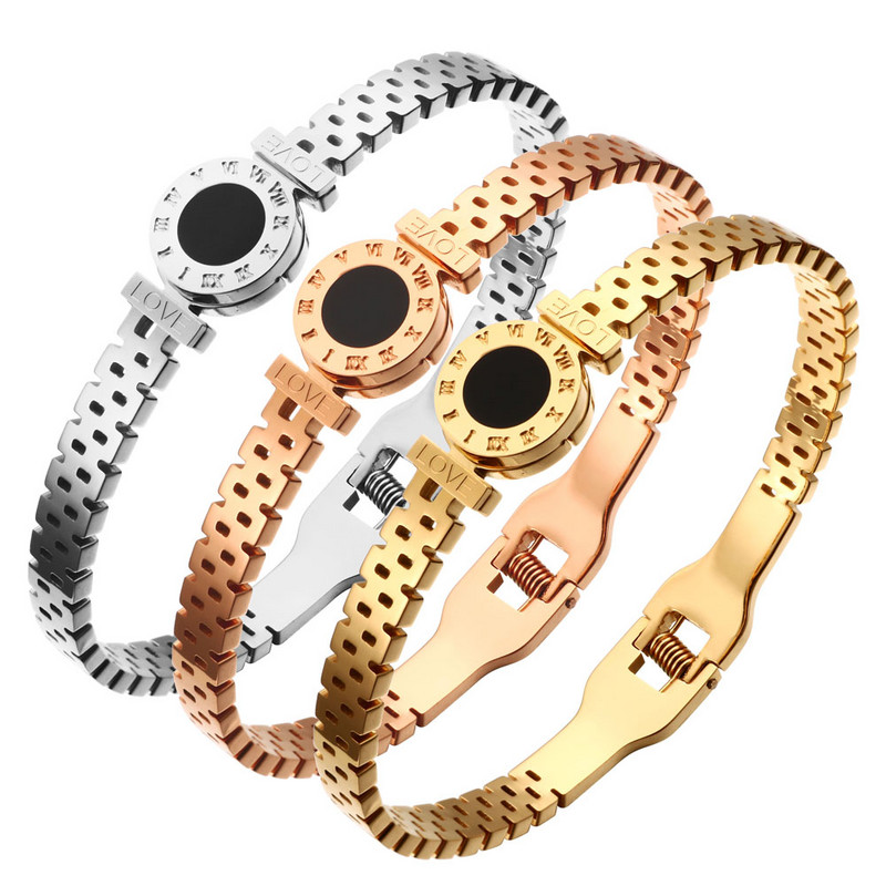 Luksuzni nakit poznatih marki za žene i muškarce Crni okrugli nehrđajući čelik s rimskim brojevima Narukvice i privjesci Popularna narukvica