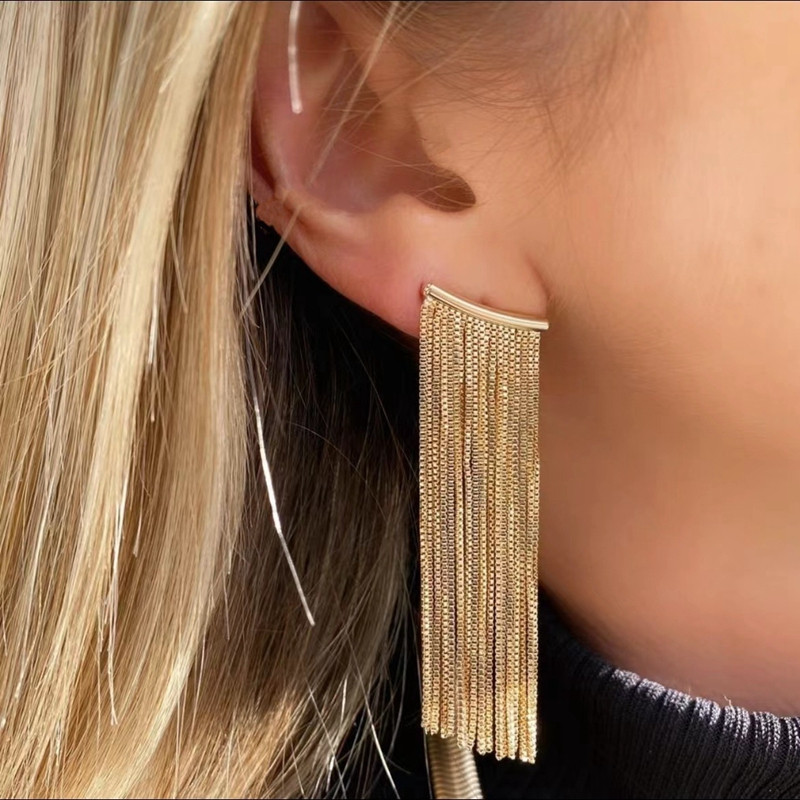 Cercei de modă, cercei lungi, de culoare aurie, cu ciucuri, pentru femei, nuntă feminină, bijuterii de zi cu bijuterii, accesorii