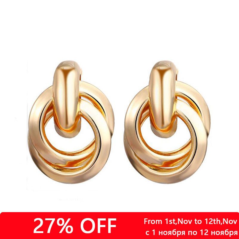 Cercei cu știfturi de metal Twist pentru femei Cercei de culoare aurie cu formă geometrică goală Cercei cu personalitate neobișnuită Trend Brincos
