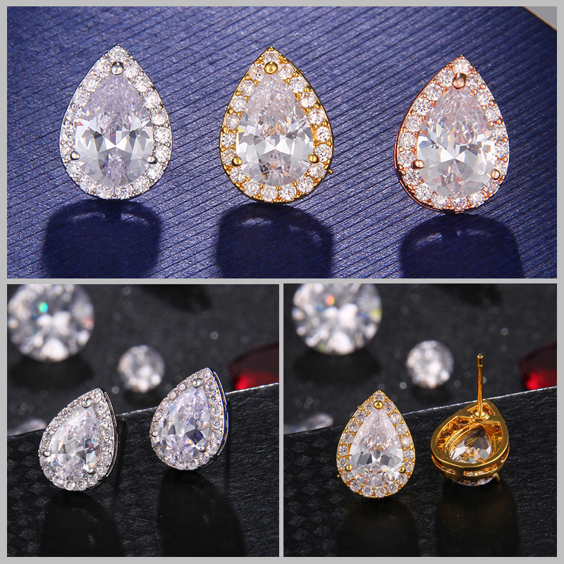Seturi de bijuterii de nuntă cu picătură de apă nigeriană din zirconiu cubic incrustat Set de bijuterii de mireasă din cristal de lux Cadouri pentru domnișoarele de onoare AS099