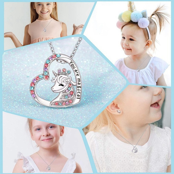 Fashion Girl You Are Magical Cute Lucky Unicorn Colier Cercei Stud Birthstone Cal Bijuterii Cadou pentru fete Prieteni Surori
