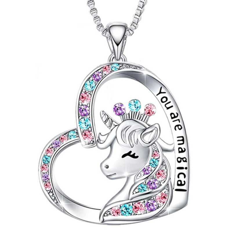 Fashion Girl You Are Magical Cute Lucky Unicorn Colier Cercei Stud Birthstone Cal Bijuterii Cadou pentru fete Prieteni Surori