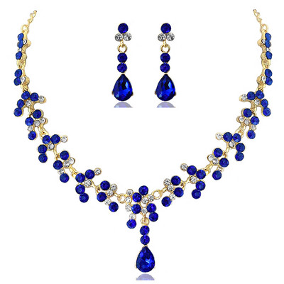 KMVEXO Seturi de bijuterii de nuntă de cristal pentru femeie, de culoare aurie, colier cu strass, set de cercei lungi, accesorii pentru rochie, domnișoară de onoare