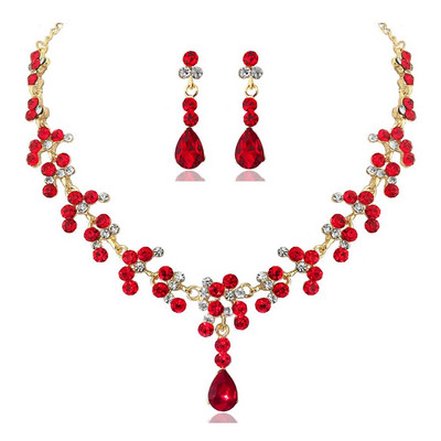 KMVEXO Seturi de bijuterii de nuntă de cristal pentru femeie, de culoare aurie, colier cu strass, set de cercei lungi, accesorii pentru rochie, domnișoară de onoare