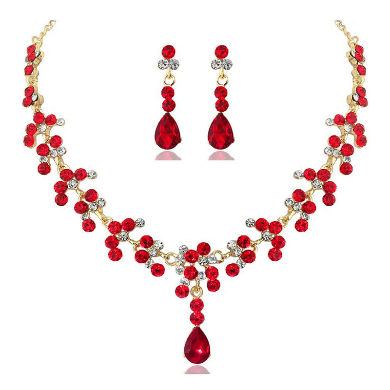 KMVEXO Seturi de bijuterii de nuntă de cristal pentru femeie, de culoare aurie, colier cu strass, set de cercei lungi, accesorii pentru rochie, domnișoară de onoare