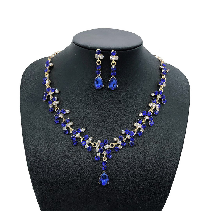KMVEXO Seturi de bijuterii de nuntă de cristal pentru femeie, de culoare aurie, colier cu strass, set de cercei lungi, accesorii pentru rochie, domnișoară de onoare