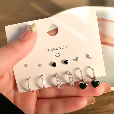 FNIO корейска мода метал любов сърце кръг капка малки обеци за жени тенденция висулка пиърсинг обеци комплект бижута 2022