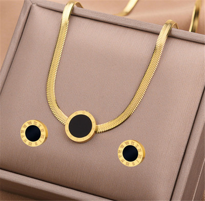 Set de colier, oțel inoxidabil 316L, numere romane simple, cercei cu știfturi, fără decolorare