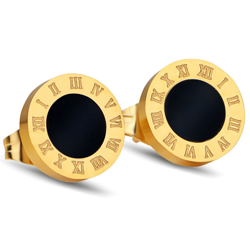 Set de colier, oțel inoxidabil 316L, numere romane simple, cercei cu știfturi, fără decolorare