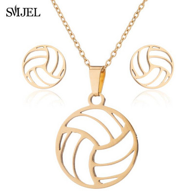 Rozsdamentes acél röplabda ékszerkészlet nőknek Minimalista üreges golyó alakú nyaklánc fülbevaló háromszög kiegészítők klub ajándékok
