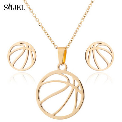 Rozsdamentes acél röplabda ékszerkészlet nőknek Minimalista üreges golyó alakú nyaklánc fülbevaló háromszög kiegészítők klub ajándékok