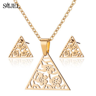 Rozsdamentes acél röplabda ékszerkészlet nőknek Minimalista üreges golyó alakú nyaklánc fülbevaló háromszög kiegészítők klub ajándékok