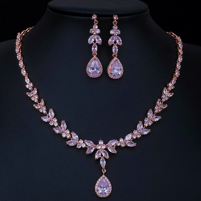 Ekopdee luxus briliáns cirkónia nyaklánc készlet fülbevaló gyűrű női CZ Light Drop menyasszonyi esküvői ékszer készletek 2022 új