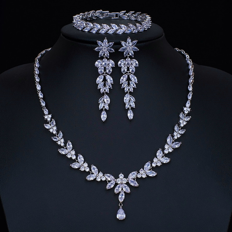 Ekopdee luxus briliáns cirkónia nyaklánc készlet fülbevaló gyűrű női CZ Light Drop menyasszonyi esküvői ékszer készletek 2022 új