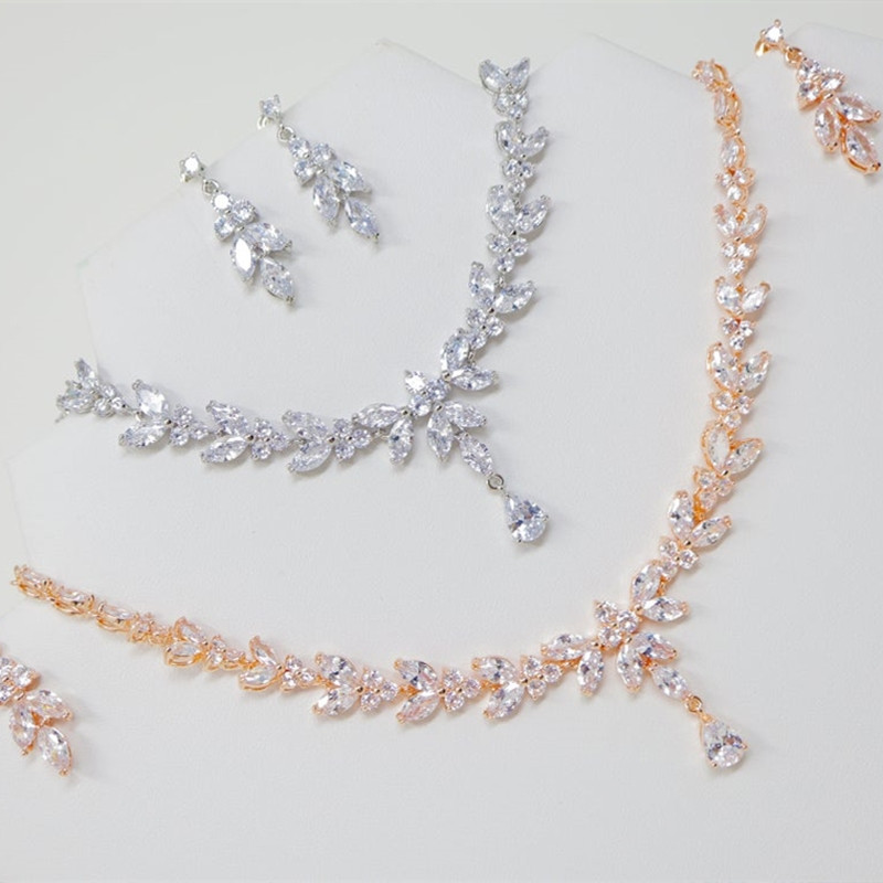 Ekopdee luxus briliáns cirkónia nyaklánc készlet fülbevaló gyűrű női CZ Light Drop menyasszonyi esküvői ékszer készletek 2022 új