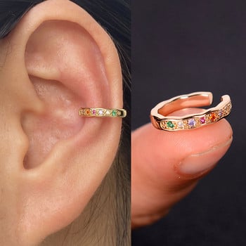 1 τεμ. Hollow Geometry Rainbow CZ Cuff Wrap Clip σε σκουλαρίκια Γυναικεία Κορίτσια Climber Ear Χόνδρος Κλιπ οστών Ψεύτικο σκουλαρίκι που δεν τρυπάει