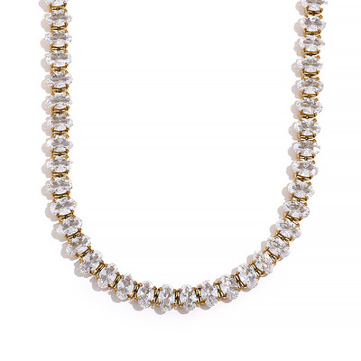 Yhpup Luxury Impermeabil CZ Tenis Cubic Zirconia Oțel inoxidabil Choker Colier Brățară Set de bijuterii Bling pentru petrecere de femei