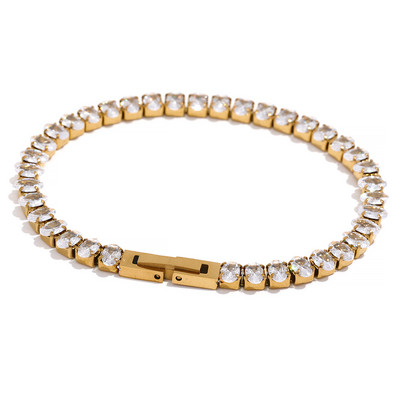 Yhpup Luxury Impermeabil CZ Tenis Cubic Zirconia Oțel inoxidabil Choker Colier Brățară Set de bijuterii Bling pentru petrecere de femei