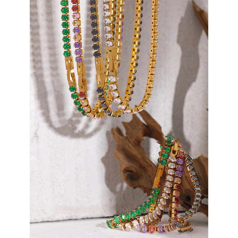Yhpup Luxury Impermeabil CZ Tenis Cubic Zirconia Oțel inoxidabil Choker Colier Brățară Set de bijuterii Bling pentru petrecere de femei