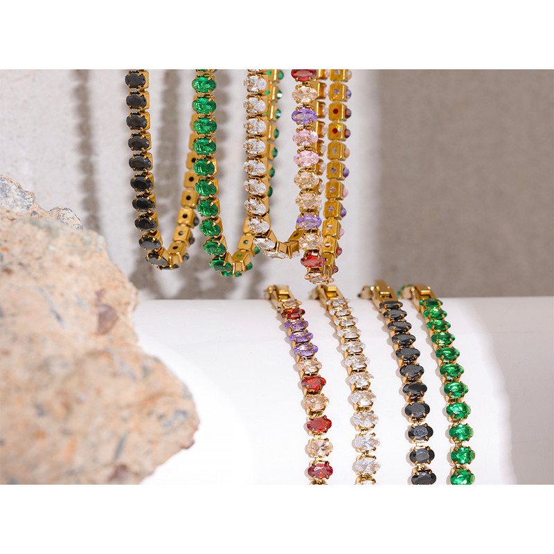 Yhpup Luxury Impermeabil CZ Tenis Cubic Zirconia Oțel inoxidabil Choker Colier Brățară Set de bijuterii Bling pentru petrecere de femei