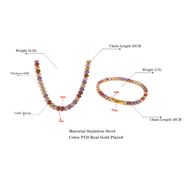 Yhpup Luxury Impermeabil CZ Tenis Cubic Zirconia Oțel inoxidabil Choker Colier Brățară Set de bijuterii Bling pentru petrecere de femei