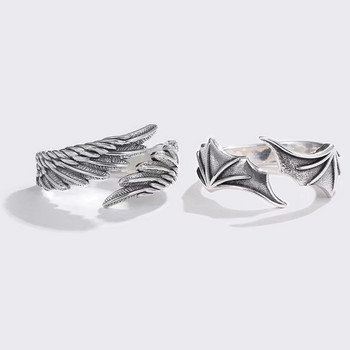 Ρετρό Angel Demon Wing Couples Rings Μόδα Ανδρικά Γυναικεία Κοσμήματα Vintage Αρχαίο Ασημί Χρώμα Punk Hip Hop Ρυθμιζόμενο