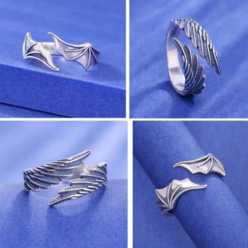 Ρετρό Angel Demon Wing Couples Rings Μόδα Ανδρικά Γυναικεία Κοσμήματα Vintage Αρχαίο Ασημί Χρώμα Punk Hip Hop Ρυθμιζόμενο