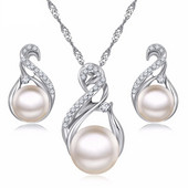 VKME Seturi de bijuterii la modă Cercei de nuntă de culoare argintie Set de bijuterii de perle simulate Set de colier pentru femei Bijoux collier brincos