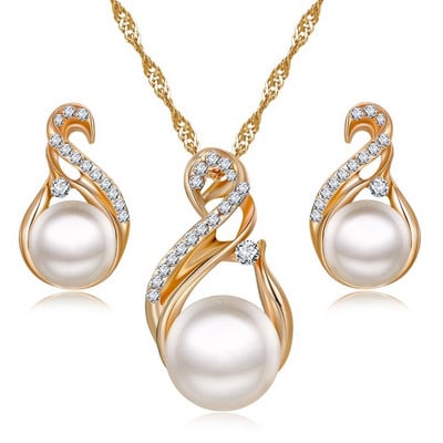 VKME Seturi de bijuterii la modă Cercei de nuntă de culoare argintie Set de bijuterii de perle simulate Set de colier pentru femei Bijoux collier brincos