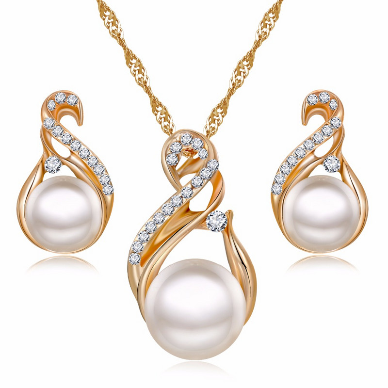 VKME Seturi de bijuterii la modă Cercei de nuntă de culoare argintie Set de bijuterii de perle simulate Set de colier pentru femei Bijoux collier brincos